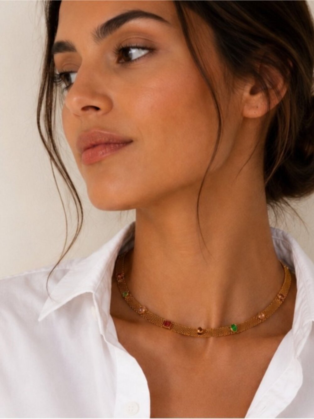 New! 18K Gold Plated Gemstone Collar Necklace NWOT 3025
